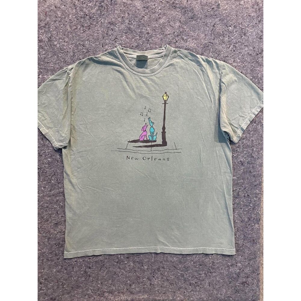Comfort Colors Men’s XL New Orleans Cats Graphic T-Shirt Sage Green